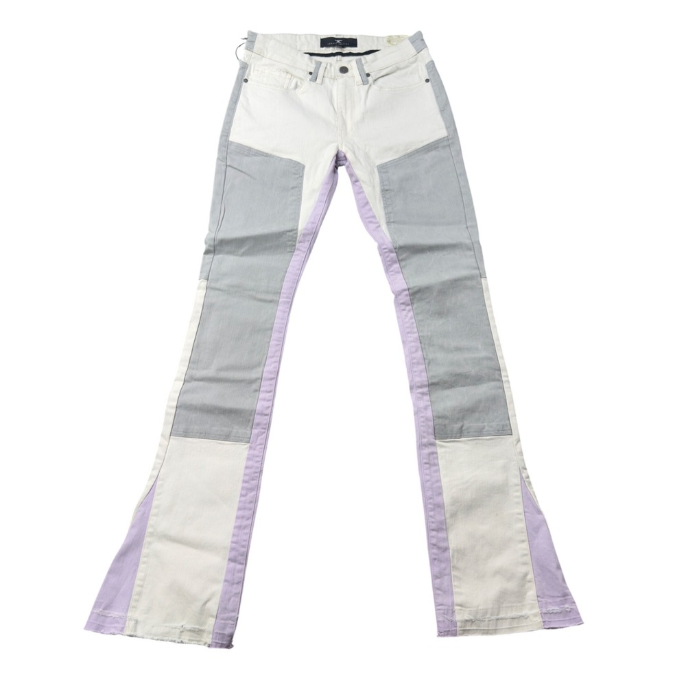 Jordan Craig Sean Stacked Jeans Mens 30x35 Moon Beam White Grey Purple Patchwork